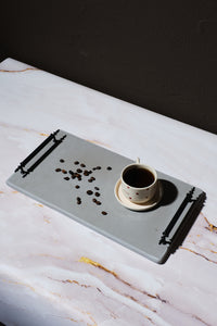 Gri Mermer Doku Siyah Kulplu Sunum Tepsisi