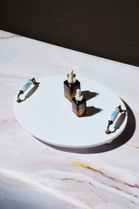 Oval Kesim Desenli Kulplu Sunum Tepsisi